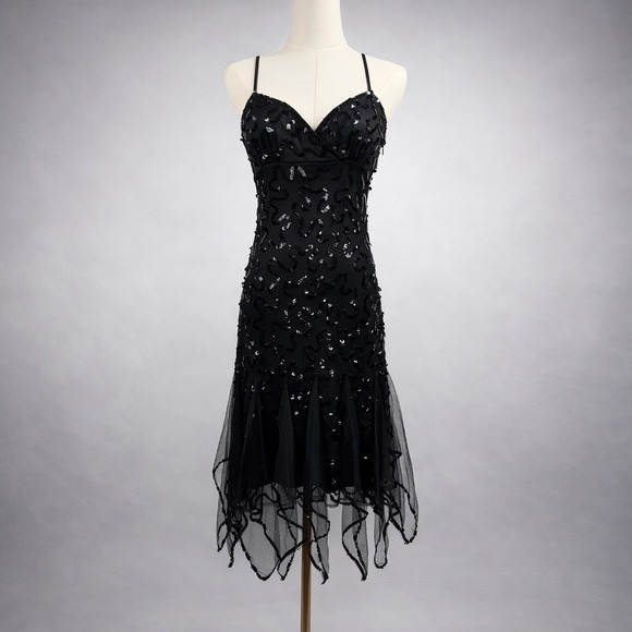 Vintage Y2K Betsey Johnson Sequin Tulle Prom Dress Dark Fairy Romantic Goth  Sz 4